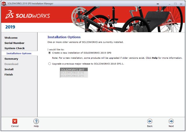 Chọn Create a new installation of SOLIDWORKS 2019.