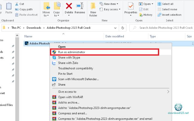 Tiến hành giải nén file và tìm đến mục Adobe Photoshop CC 2023